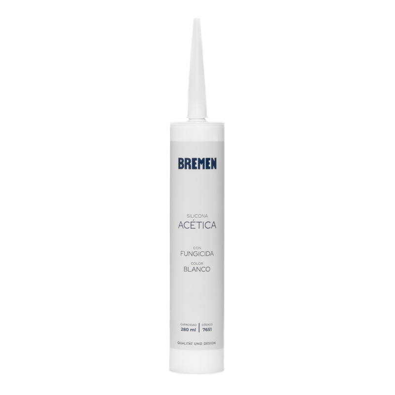 Silicona Acética con Fungicida 280ml [Blanca] BREMEN® (Caja x 12 Uni)
