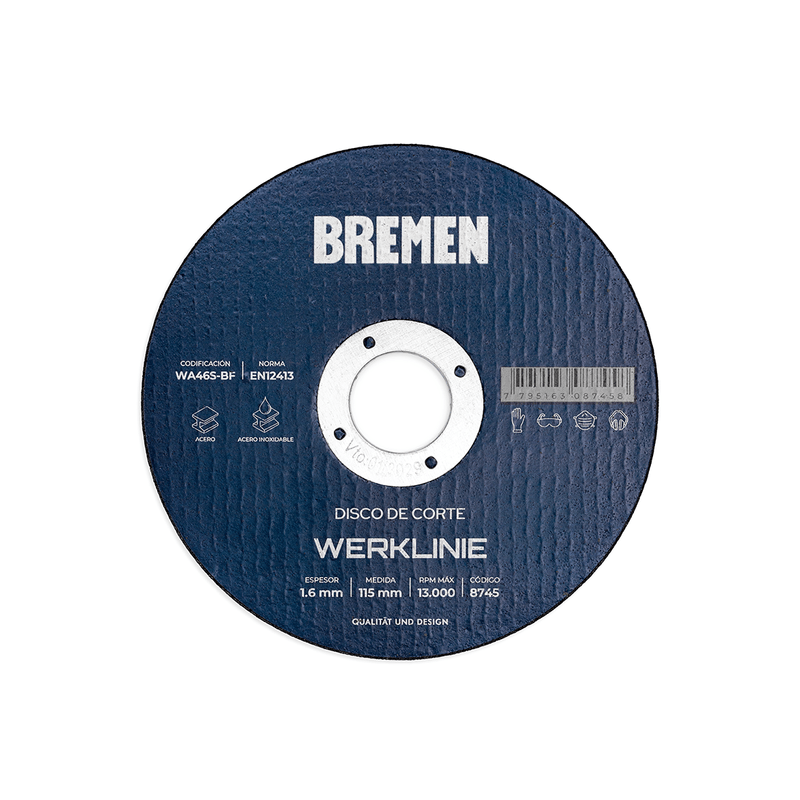 DISCO DE CORTE BREMEN® WERKLINIER 4-1/2″ (115×1.6x22mm) [50 unid] [Lata]