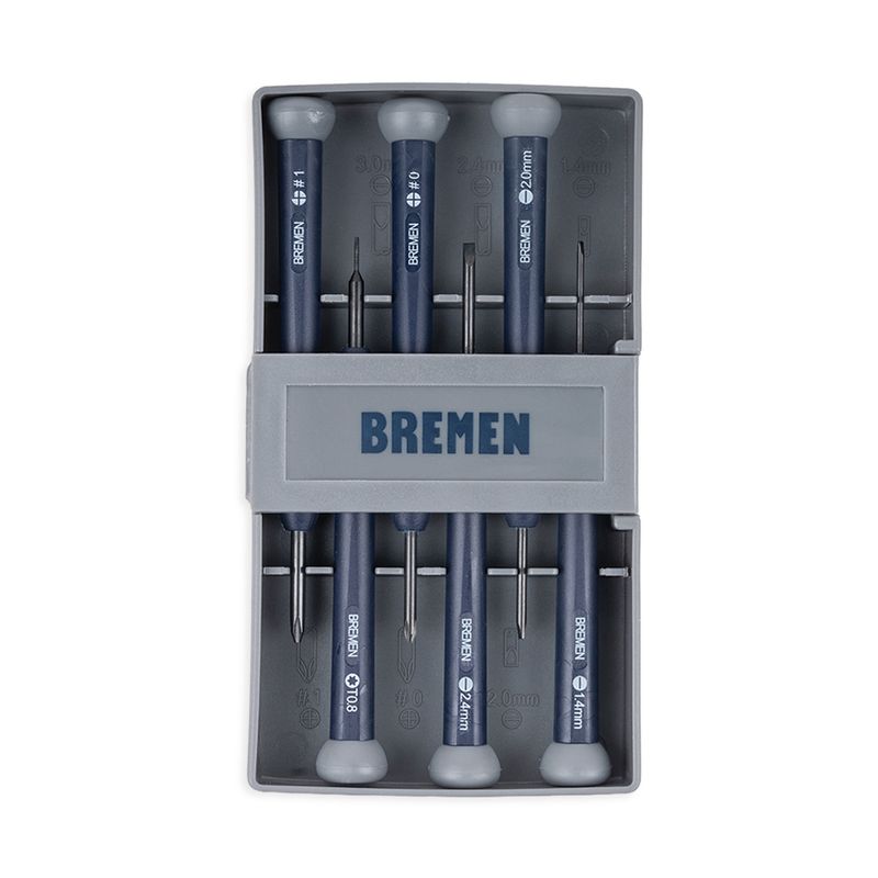 DESTORNILLADOR BREMEN® RELOJERO JGO. 6 PZS.(PH.0 PH.1 SL1,4 SL2,0 SL 2,4 IPHONE T08)