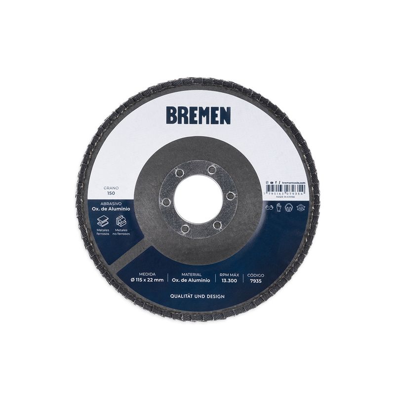 DISCO FLAP BREMEN 4-1/2″ (ø115x22mm) OX. ALUMINIO – 150 [10 unid]