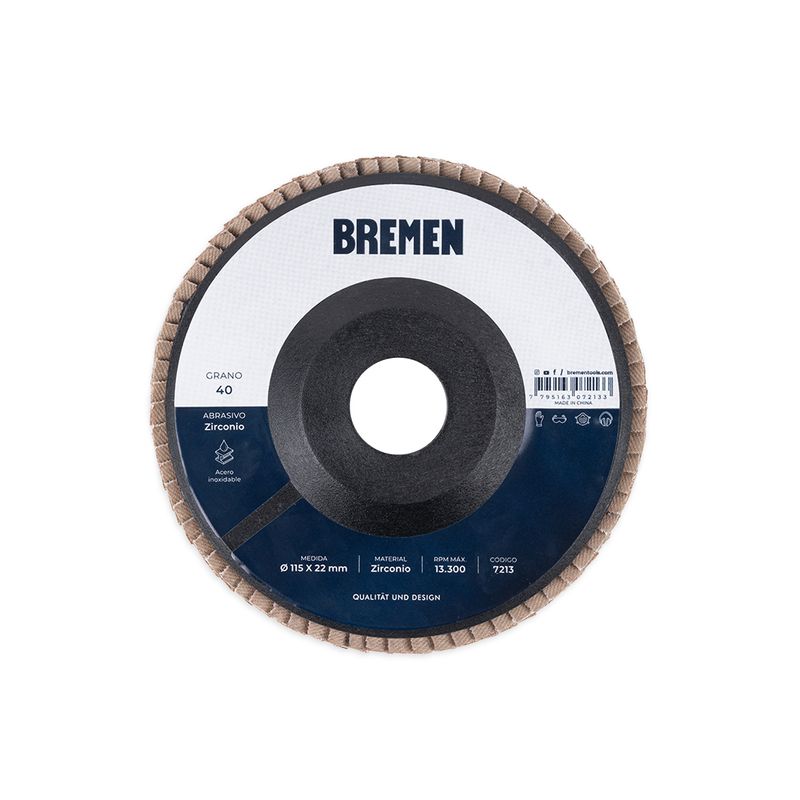 DISCO FLAP BREMEN 4-1/2″ Zirconio (G. 40) [10 unid]